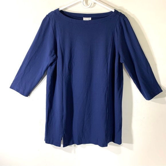 J Jill Ponte Knit Blue Three Quarter Sleeve Round Neck Top
